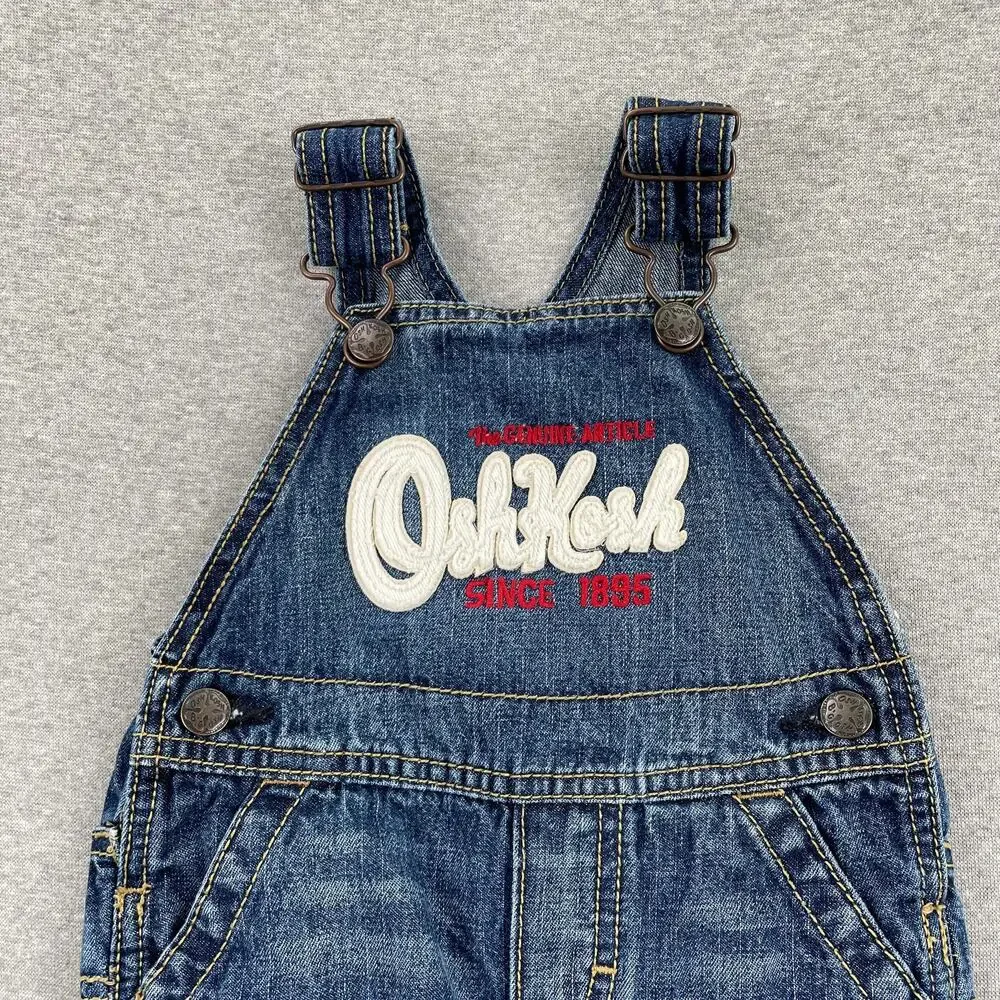Oshkosh B’gosh Denim Overalls Baby 6M Embroidered Logo Blue Pants 100% Cotton